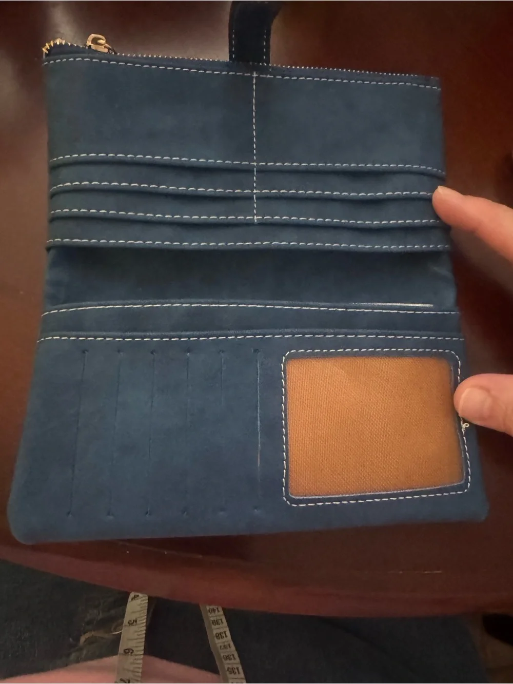 Women's Slate Blue Fold-Over Wallet with Contrast Stitching NWOT